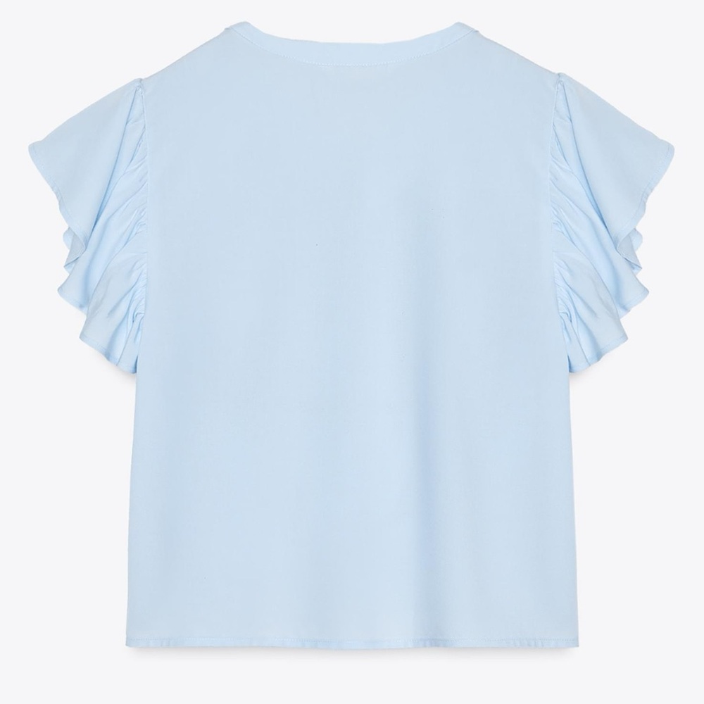 Zara Blue Flutter Sleeve Ruffled T-Shirt